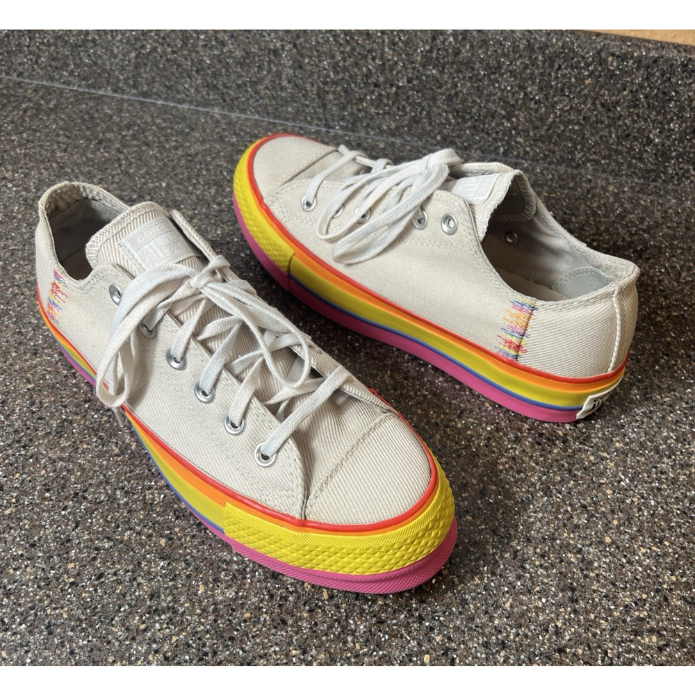 Converse All Star Chuck Taylor Lift Low Rainbow Lace Up Ivory Women's 8 Platform